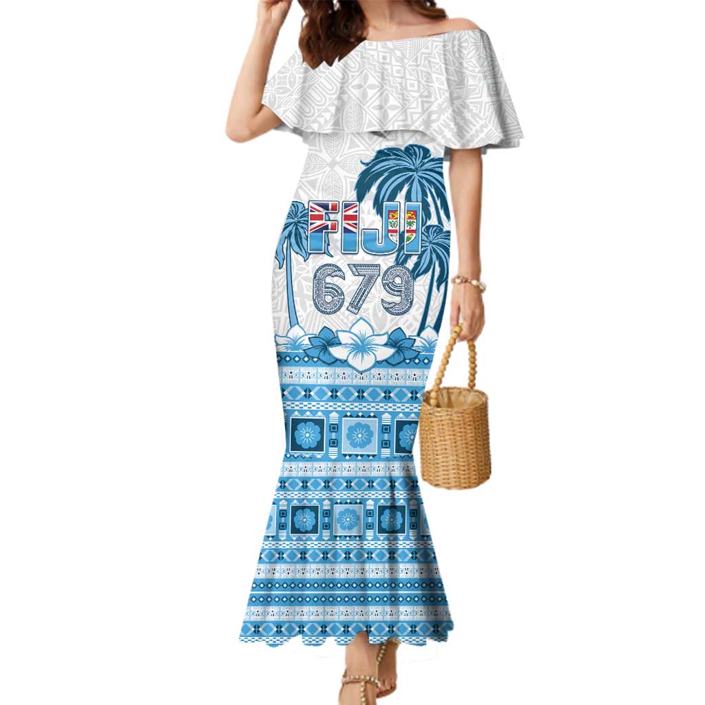 Fiji 679 Constitution Day Family Matching Mermaid Dress and Hawaiian Shirt Fijian Tapa Pattern LT05 Mom's Dress Blue - Polynesian Pride