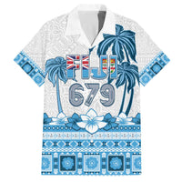 Fiji 679 Constitution Day Family Matching Off The Shoulder Long Sleeve Dress and Hawaiian Shirt Fijian Tapa Pattern LT05 Dad's Shirt - Short Sleeve Blue - Polynesian Pride
