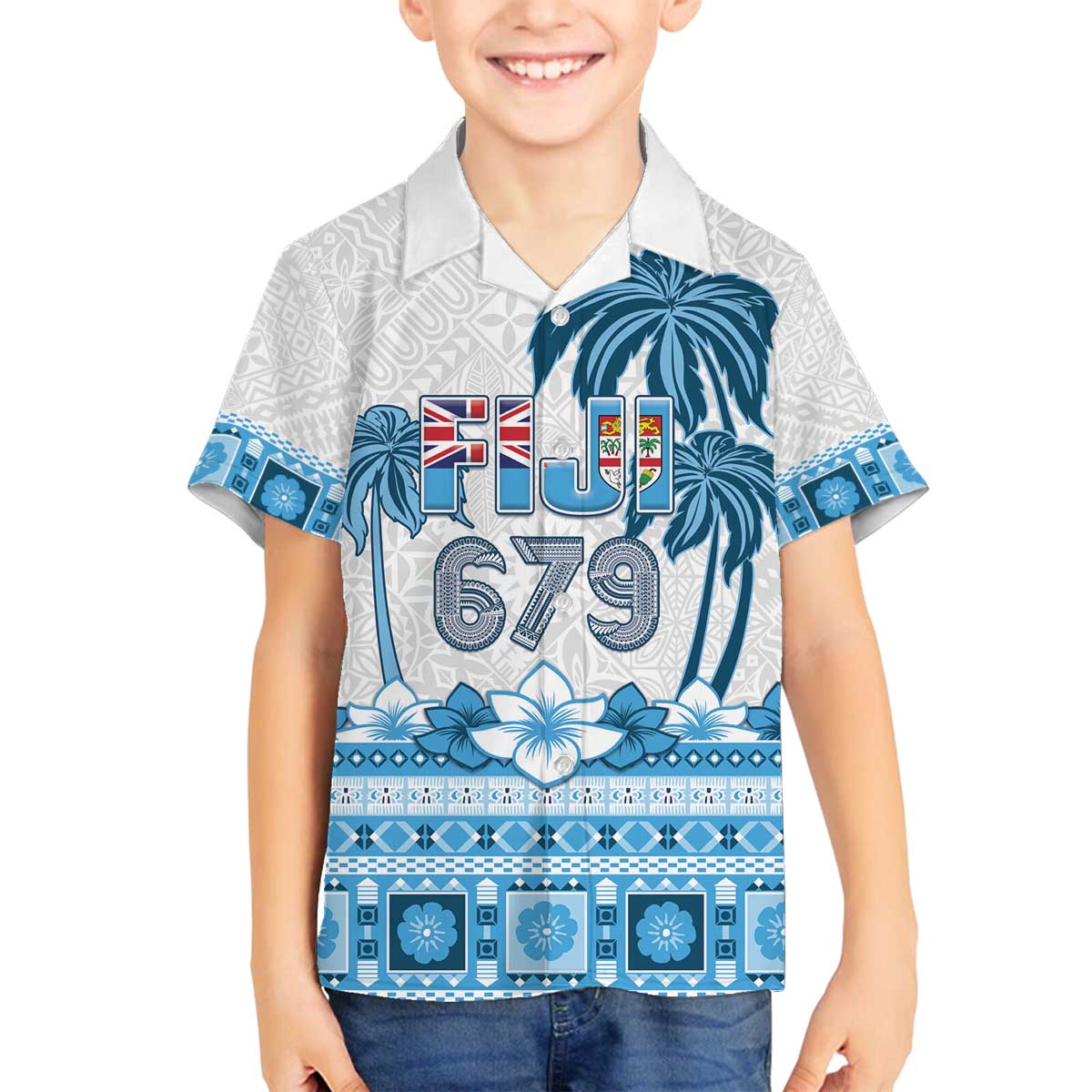 Fiji 679 Constitution Day Family Matching Off The Shoulder Long Sleeve Dress and Hawaiian Shirt Fijian Tapa Pattern LT05 Son's Shirt Blue - Polynesian Pride
