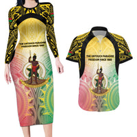 Vanuatu Independence Day Couples Matching Long Sleeve Bodycon Dress and Hawaiian Shirt The Untouched Paradise
