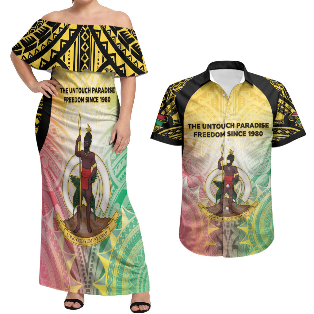 Vanuatu Independence Day Couples Matching Off Shoulder Maxi Dress and Hawaiian Shirt The Untouched Paradise LT05 Colorful - Polynesian Pride