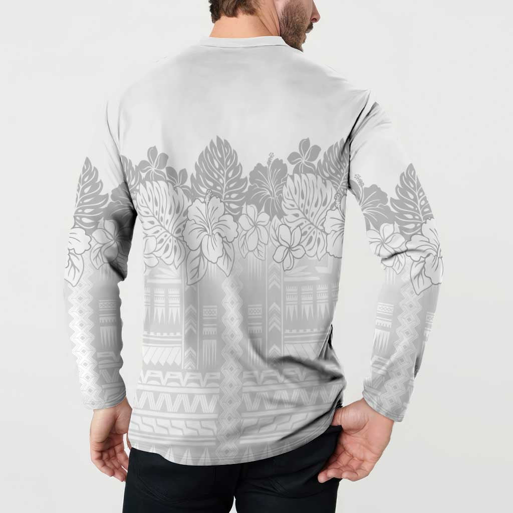 Samoa Lotu Tamaiti Button Sweatshirt White Sunday Polynesian Pattern With Tropical Flowers