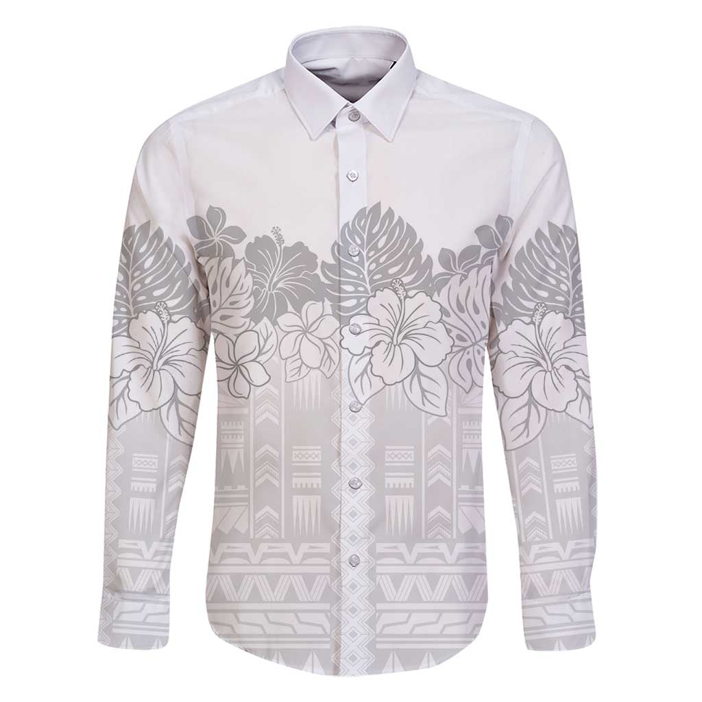 Samoa Lotu Tamaiti Family Matching Long Sleeve Bodycon Dress and Hawaiian Shirt White Sunday Polynesian Pattern With Tropical Flowers LT05 Dad's Shirt - Long Sleeve White - Polynesian Pride