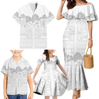 Samoa Lotu Tamaiti Family Matching Mermaid Dress and Hawaiian Shirt White Sunday Polynesian Pattern With Tropical Flowers LT05 - Polynesian Pride