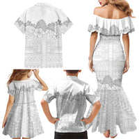 Samoa Lotu Tamaiti Family Matching Mermaid Dress and Hawaiian Shirt White Sunday Polynesian Pattern With Tropical Flowers LT05 - Polynesian Pride