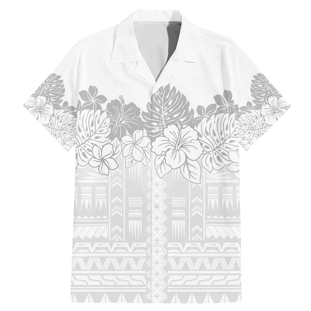 Samoa Lotu Tamaiti Family Matching Mermaid Dress and Hawaiian Shirt White Sunday Polynesian Pattern With Tropical Flowers LT05 Dad's Shirt - Short Sleeve White - Polynesian Pride
