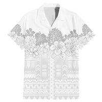 Samoa Lotu Tamaiti Family Matching Mermaid Dress and Hawaiian Shirt White Sunday Polynesian Pattern With Tropical Flowers LT05 Dad's Shirt - Short Sleeve White - Polynesian Pride