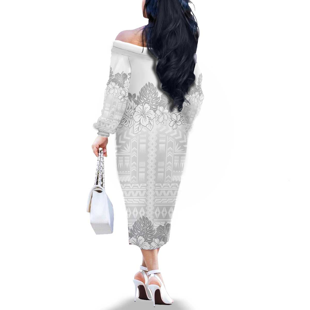 Samoa Lotu Tamaiti Family Matching Off The Shoulder Long Sleeve Dress and Hawaiian Shirt White Sunday Polynesian Pattern With Tropical Flowers LT05 - Polynesian Pride