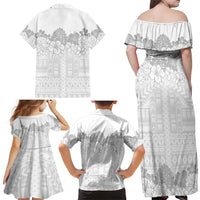 Samoa Lotu Tamaiti Family Matching Off Shoulder Maxi Dress and Hawaiian Shirt White Sunday Polynesian Pattern With Tropical Flowers LT05 - Polynesian Pride