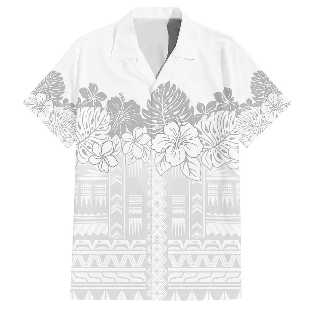 Samoa Lotu Tamaiti Family Matching Off Shoulder Maxi Dress and Hawaiian Shirt White Sunday Polynesian Pattern With Tropical Flowers LT05 Dad's Shirt - Short Sleeve White - Polynesian Pride