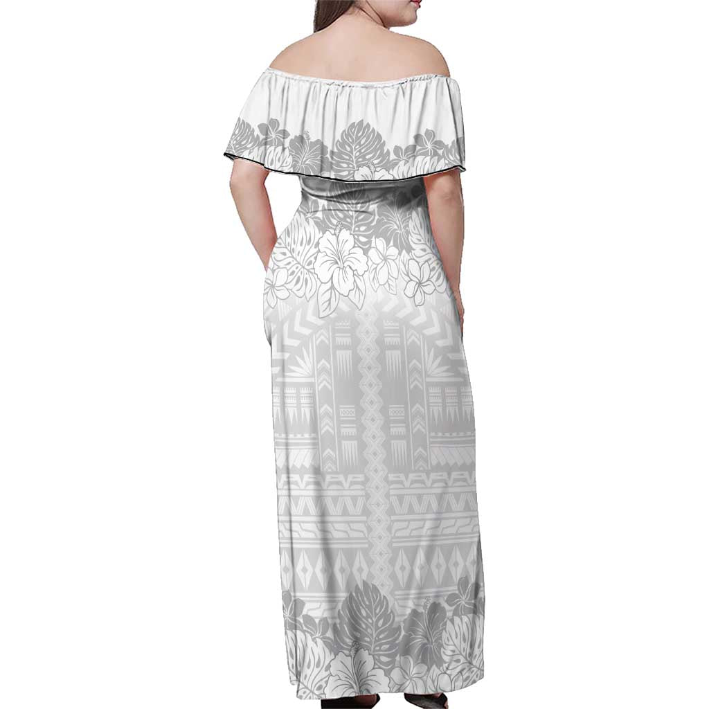 Samoa Lotu Tamaiti Family Matching Off Shoulder Maxi Dress and Hawaiian Shirt White Sunday Polynesian Pattern With Tropical Flowers LT05 - Polynesian Pride