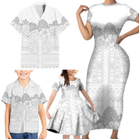 Samoa Lotu Tamaiti Family Matching Short Sleeve Bodycon Dress and Hawaiian Shirt White Sunday Polynesian Pattern With Tropical Flowers LT05 - Polynesian Pride