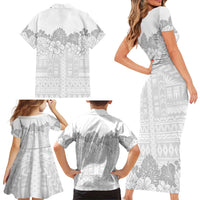 Samoa Lotu Tamaiti Family Matching Short Sleeve Bodycon Dress and Hawaiian Shirt White Sunday Polynesian Pattern With Tropical Flowers LT05 - Polynesian Pride