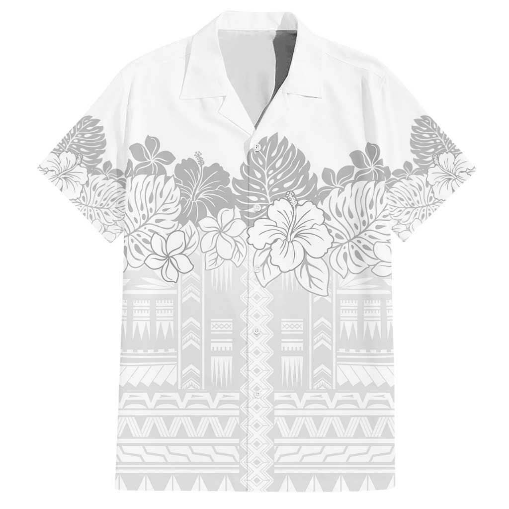 Samoa Lotu Tamaiti Family Matching Short Sleeve Bodycon Dress and Hawaiian Shirt White Sunday Polynesian Pattern With Tropical Flowers LT05 Dad's Shirt - Short Sleeve White - Polynesian Pride