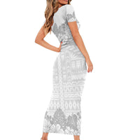 Samoa Lotu Tamaiti Family Matching Short Sleeve Bodycon Dress and Hawaiian Shirt White Sunday Polynesian Pattern With Tropical Flowers LT05 - Polynesian Pride