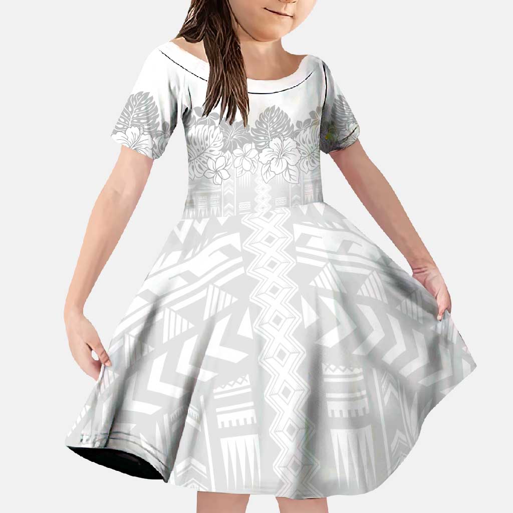 Samoa Lotu Tamaiti Family Matching Summer Maxi Dress and Hawaiian Shirt White Sunday Polynesian Pattern With Tropical Flowers LT05 Daughter's Dress White - Polynesian Pride