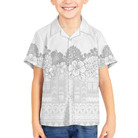 Samoa Lotu Tamaiti Family Matching Summer Maxi Dress and Hawaiian Shirt White Sunday Polynesian Pattern With Tropical Flowers LT05 Son's Shirt White - Polynesian Pride