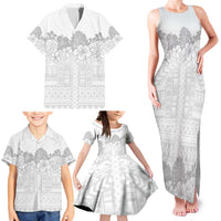 Samoa Lotu Tamaiti Family Matching Tank Maxi Dress and Hawaiian Shirt White Sunday Polynesian Pattern With Tropical Flowers LT05 - Polynesian Pride