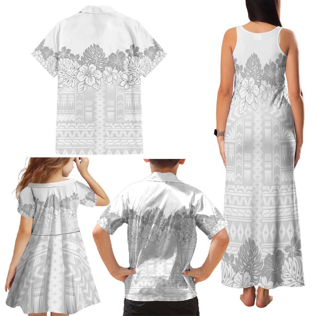 Samoa Lotu Tamaiti Family Matching Tank Maxi Dress and Hawaiian Shirt White Sunday Polynesian Pattern With Tropical Flowers LT05 - Polynesian Pride