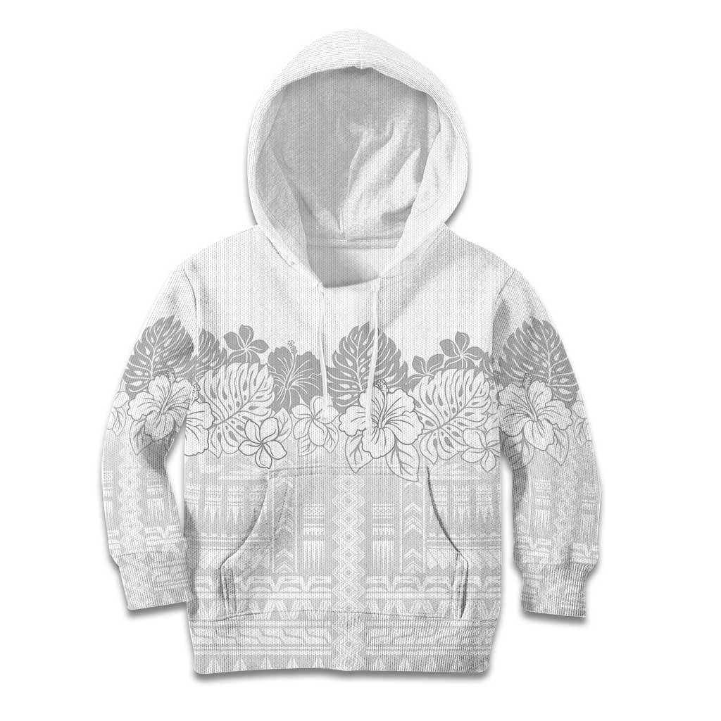Samoa Lotu Tamaiti Kid Hoodie White Sunday Polynesian Pattern With Tropical Flowers LT05 Hoodie White - Polynesian Pride