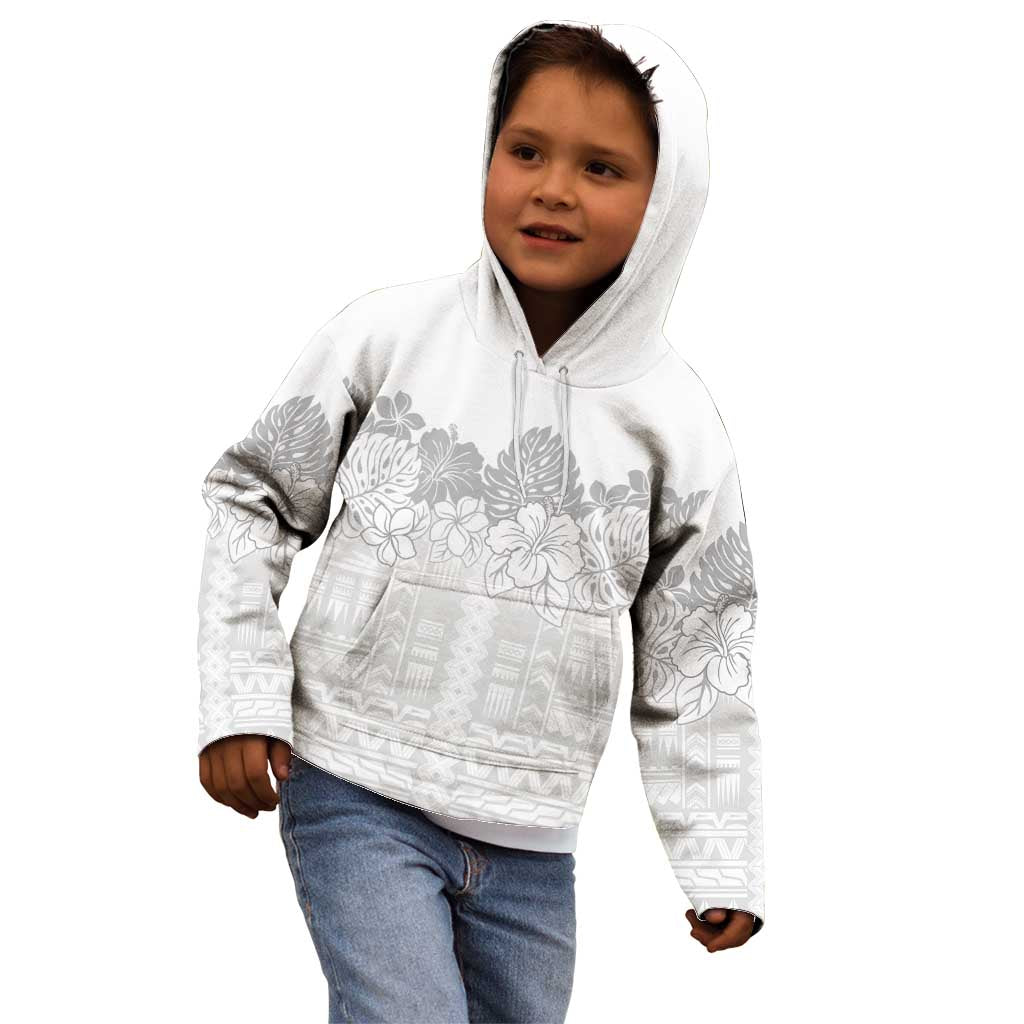 Samoa Lotu Tamaiti Kid Hoodie White Sunday Polynesian Pattern With Tropical Flowers LT05 - Polynesian Pride