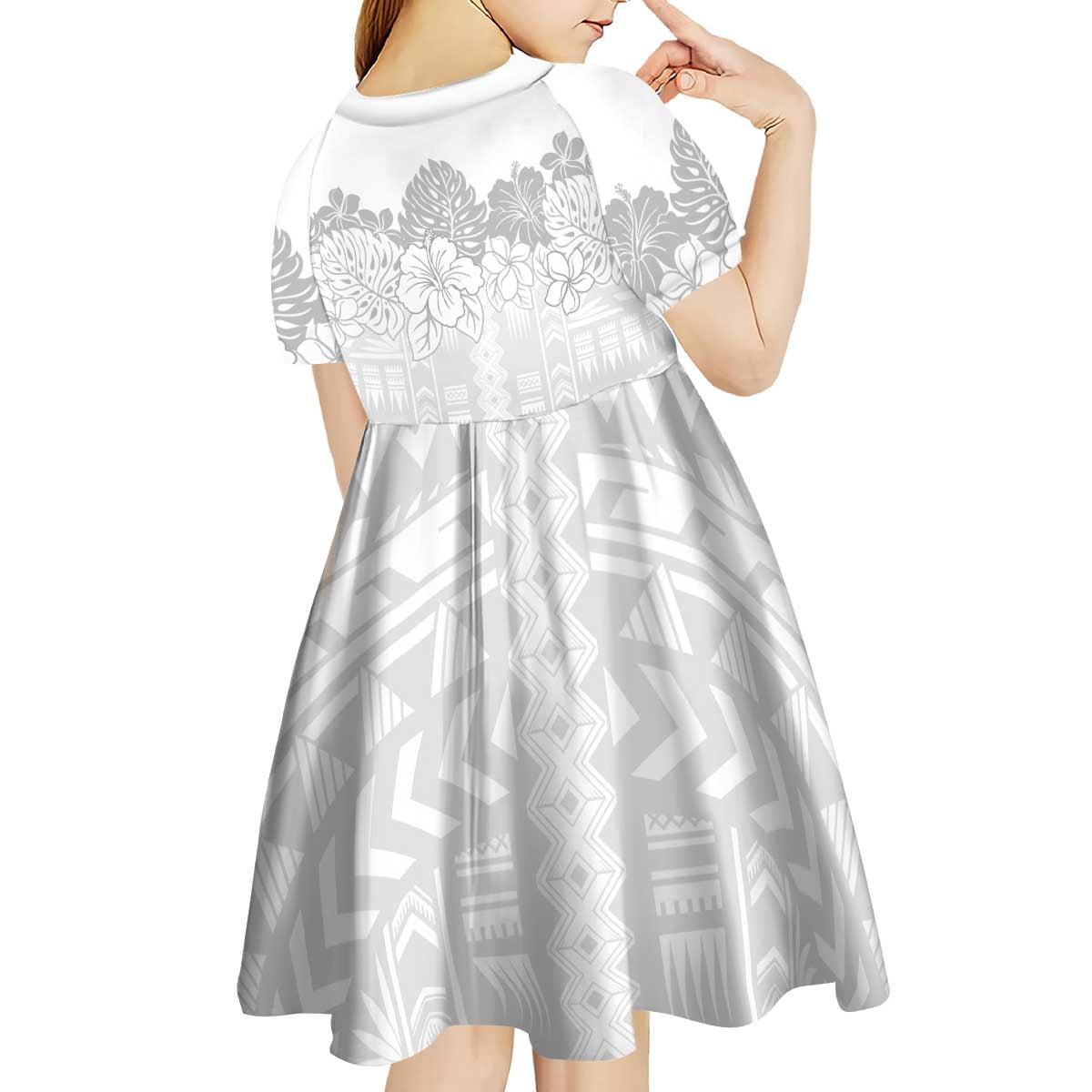 Samoa Lotu Tamaiti Kid Short Sleeve Dress White Sunday Polynesian Pattern With Tropical Flowers