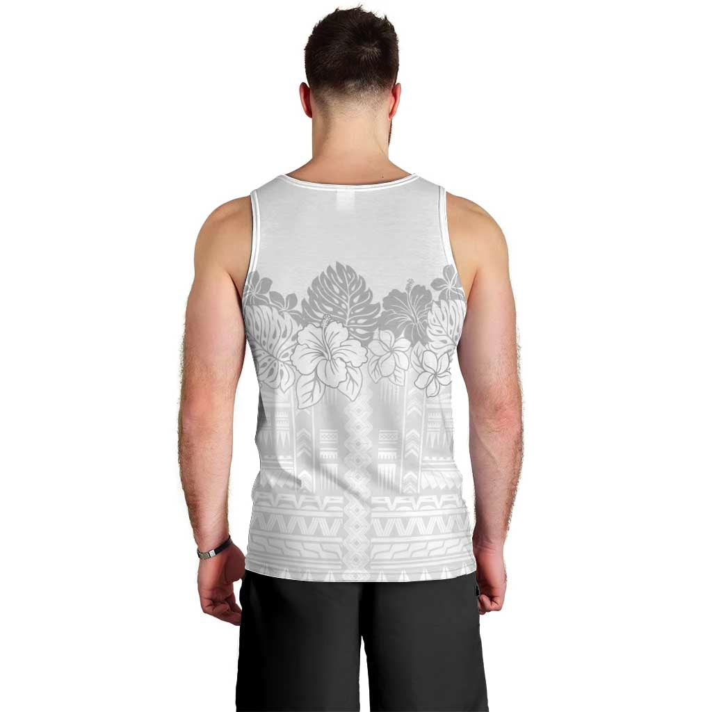 Samoa Lotu Tamaiti Men Tank Top White Sunday Polynesian Pattern With Tropical Flowers