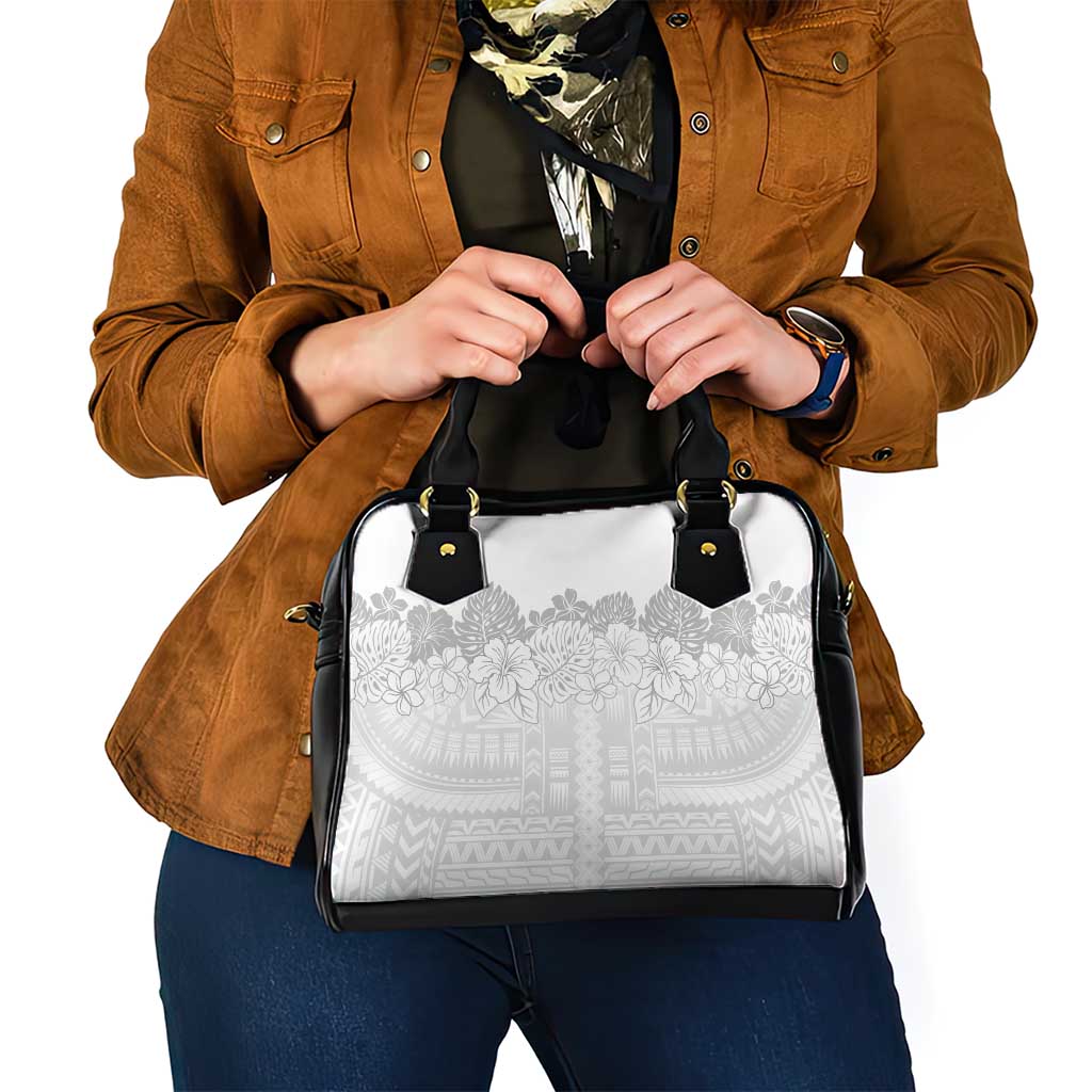 Samoa Lotu Tamaiti Shoulder Handbag White Sunday Polynesian Pattern With Tropical Flowers