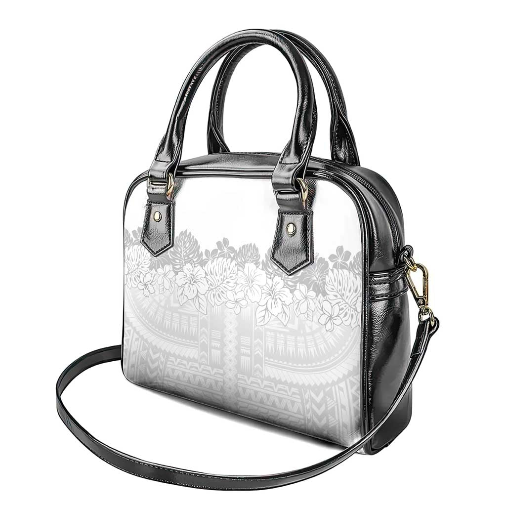 Samoa Lotu Tamaiti Shoulder Handbag White Sunday Polynesian Pattern With Tropical Flowers