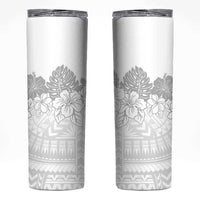 Samoa Lotu Tamaiti Skinny Tumbler White Sunday Polynesian Pattern With Tropical Flowers