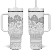 Samoa Lotu Tamaiti Tumbler With Handle White Sunday Polynesian Pattern With Tropical Flowers