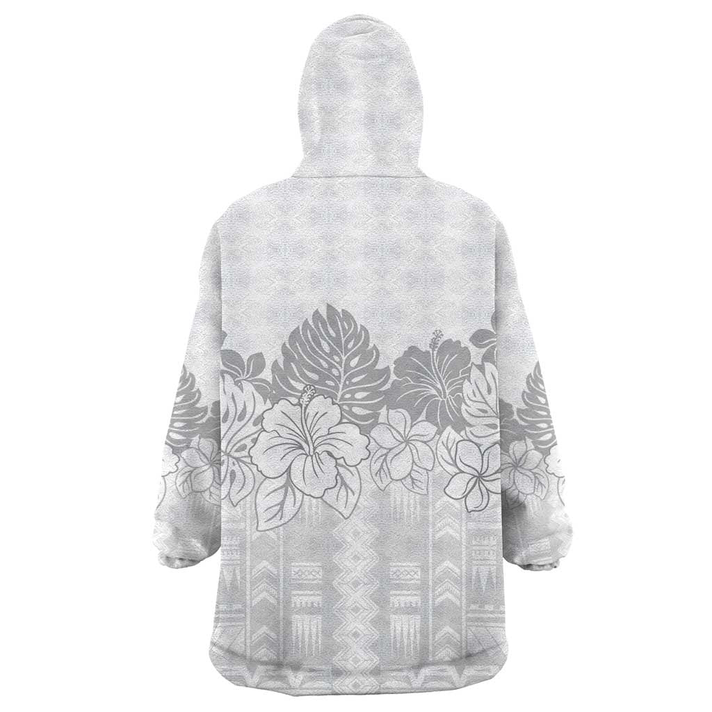 Samoa Lotu Tamaiti Wearable Blanket Hoodie White Sunday Polynesian Pattern With Tropical Flowers