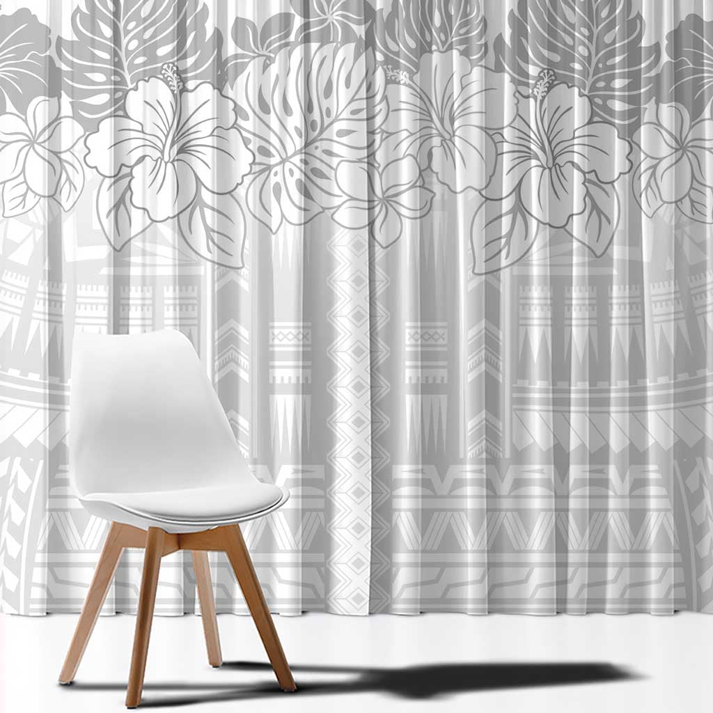 Samoa Lotu Tamaiti Window Curtain White Sunday Polynesian Pattern With Tropical Flowers