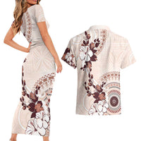 Bula Fiji Language Week Couples Matching Short Sleeve Bodycon Dress and Hawaiian Shirt Fijian Tapa Pattern With Tagimoucia Flower LT05 - Polynesian Pride