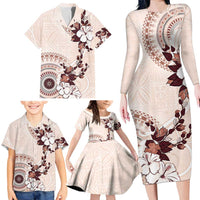Bula Fiji Language Week Family Matching Long Sleeve Bodycon Dress and Hawaiian Shirt Fijian Tapa Pattern With Tagimoucia Flower LT05 - Polynesian Pride