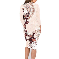 Bula Fiji Language Week Family Matching Long Sleeve Bodycon Dress and Hawaiian Shirt Fijian Tapa Pattern With Tagimoucia Flower LT05 - Polynesian Pride