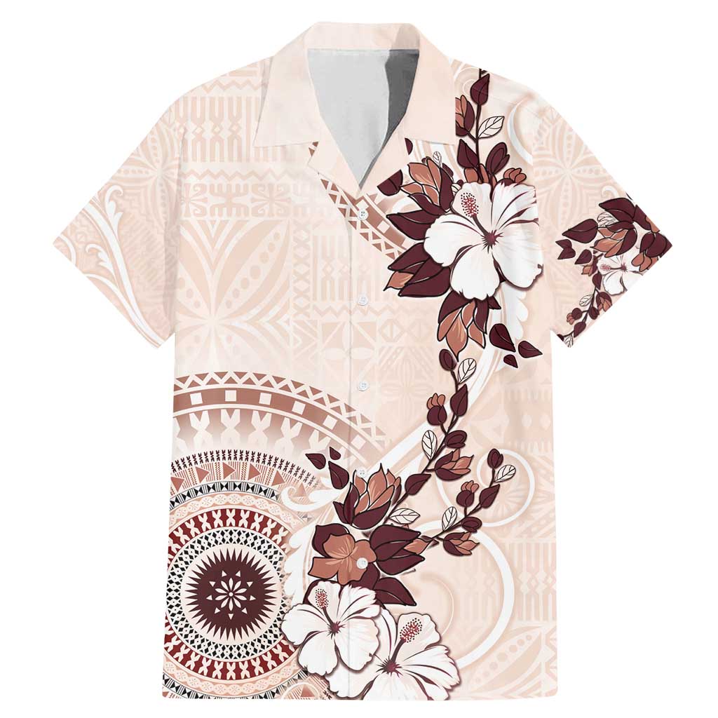 Bula Fiji Language Week Family Matching Mermaid Dress and Hawaiian Shirt Fijian Tapa Pattern With Tagimoucia Flower LT05 Dad's Shirt - Short Sleeve Beige - Polynesian Pride
