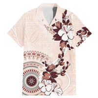 Bula Fiji Language Week Family Matching Mermaid Dress and Hawaiian Shirt Fijian Tapa Pattern With Tagimoucia Flower LT05 Dad's Shirt - Short Sleeve Beige - Polynesian Pride