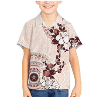 Bula Fiji Language Week Family Matching Mermaid Dress and Hawaiian Shirt Fijian Tapa Pattern With Tagimoucia Flower LT05 Son's Shirt Beige - Polynesian Pride
