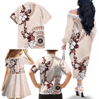 Bula Fiji Language Week Family Matching Off The Shoulder Long Sleeve Dress and Hawaiian Shirt Fijian Tapa Pattern With Tagimoucia Flower LT05 - Polynesian Pride