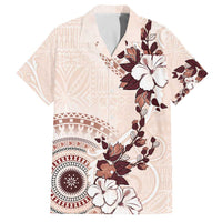 Bula Fiji Language Week Family Matching Off The Shoulder Long Sleeve Dress and Hawaiian Shirt Fijian Tapa Pattern With Tagimoucia Flower LT05 Dad's Shirt - Short Sleeve Beige - Polynesian Pride