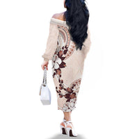 Bula Fiji Language Week Family Matching Off The Shoulder Long Sleeve Dress and Hawaiian Shirt Fijian Tapa Pattern With Tagimoucia Flower LT05 - Polynesian Pride