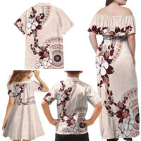 Bula Fiji Language Week Family Matching Off Shoulder Maxi Dress and Hawaiian Shirt Fijian Tapa Pattern With Tagimoucia Flower LT05 - Polynesian Pride
