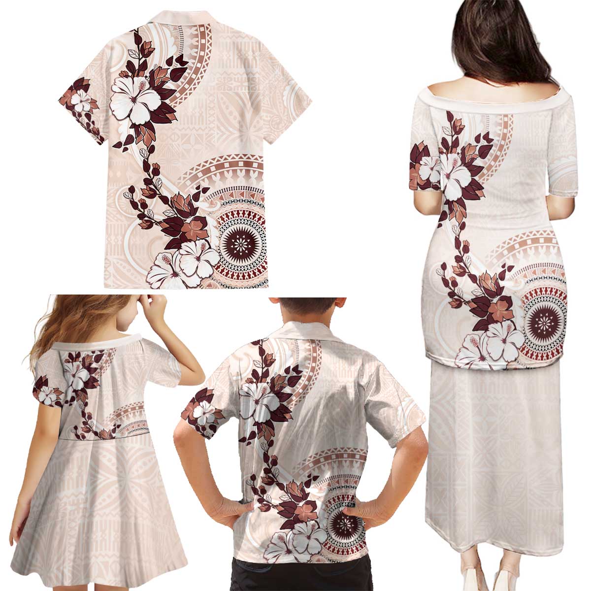 Bula Fiji Language Week Family Matching Puletasi and Hawaiian Shirt Fijian Tapa Pattern With Tagimoucia Flower LT05 - Polynesian Pride