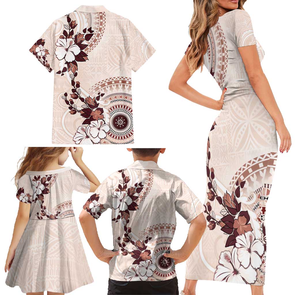 Bula Fiji Language Week Family Matching Short Sleeve Bodycon Dress and Hawaiian Shirt Fijian Tapa Pattern With Tagimoucia Flower LT05 - Polynesian Pride