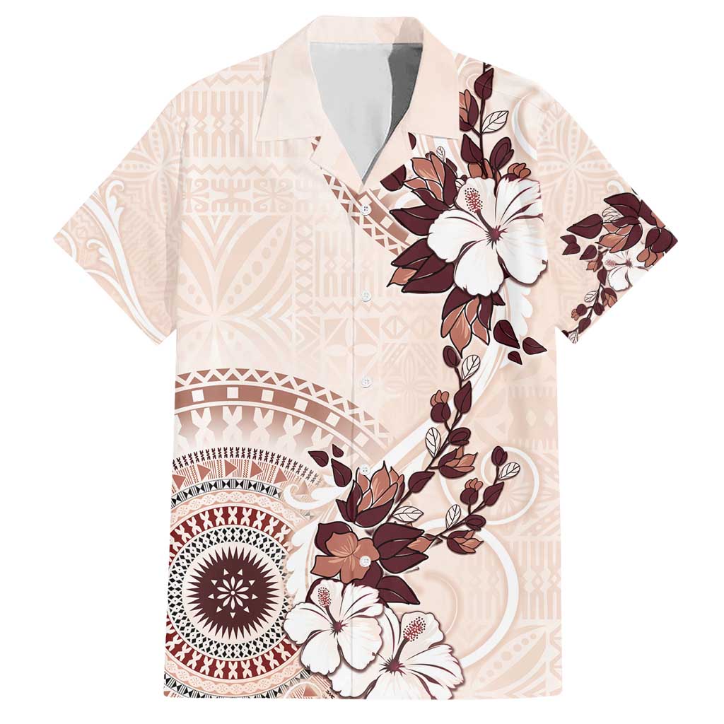 Bula Fiji Language Week Family Matching Short Sleeve Bodycon Dress and Hawaiian Shirt Fijian Tapa Pattern With Tagimoucia Flower LT05 Dad's Shirt - Short Sleeve Beige - Polynesian Pride