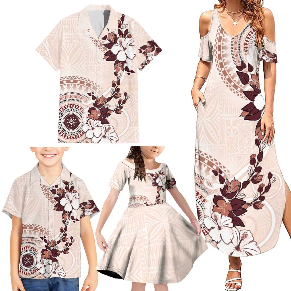 Bula Fiji Language Week Family Matching Summer Maxi Dress and Hawaiian Shirt Fijian Tapa Pattern With Tagimoucia Flower LT05 - Polynesian Pride