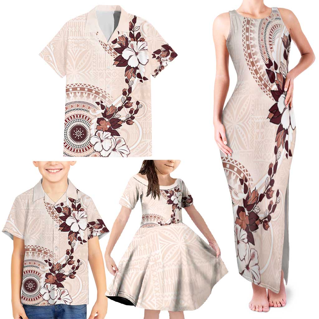 Bula Fiji Language Week Family Matching Tank Maxi Dress and Hawaiian Shirt Fijian Tapa Pattern With Tagimoucia Flower LT05 - Polynesian Pride