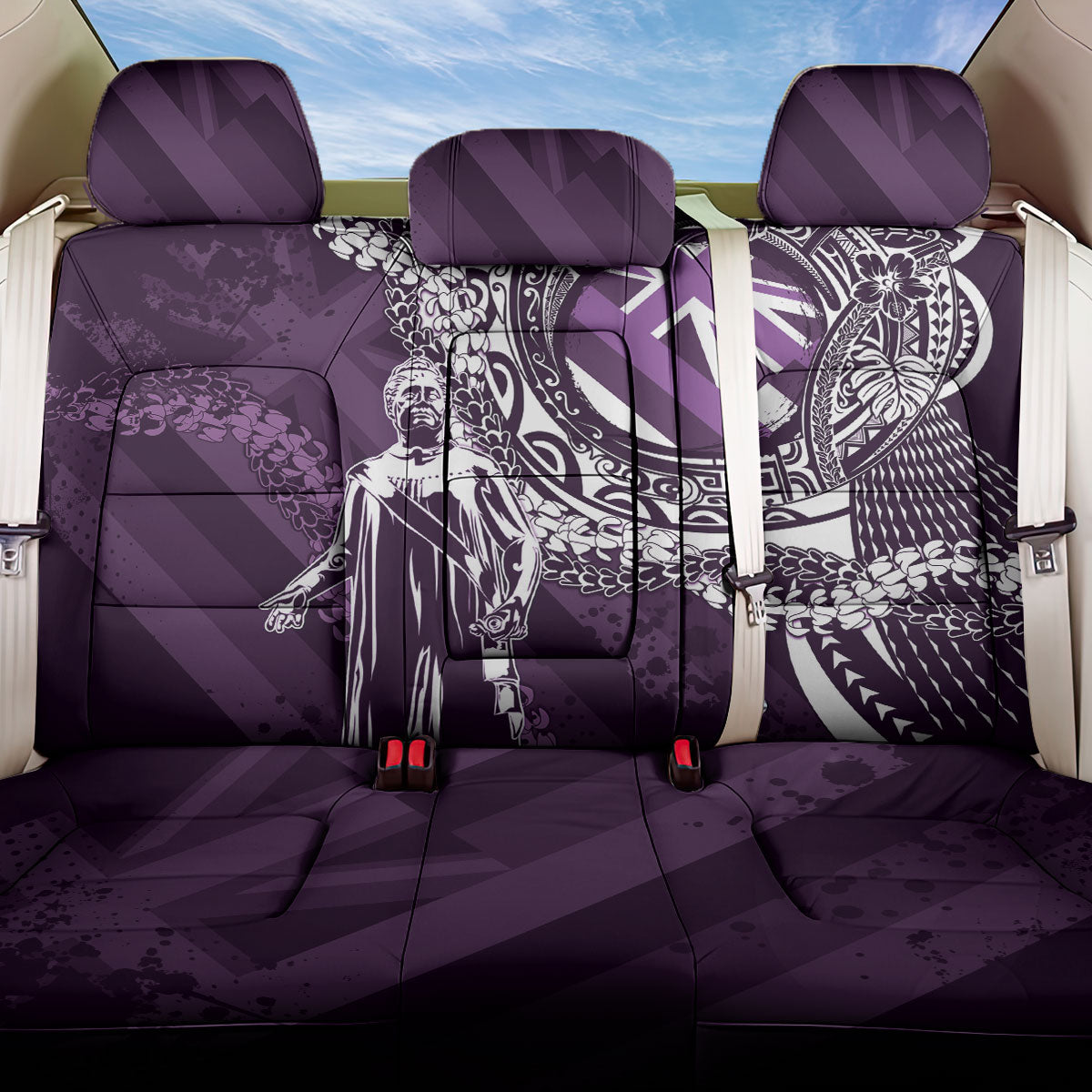 Hawaii Queen Liliuokalani Back Car Seat Cover Hawaiian Maile Lei Flag Style LT05 One Size Purple - Polynesian Pride