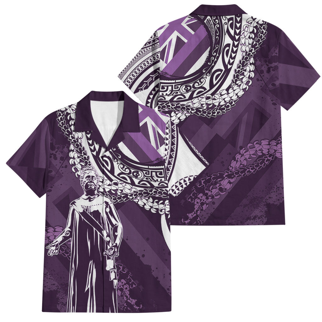 Hawaii Queen Liliuokalani Family Matching Off The Shoulder Long Sleeve Dress and Hawaiian Shirt Hawaiian Maile Lei Flag Style LT05 Dad's Shirt - Short Sleeve Purple - Polynesian Pride